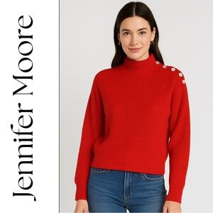 Jennifer Moore Red Button-Shoulder Sweater